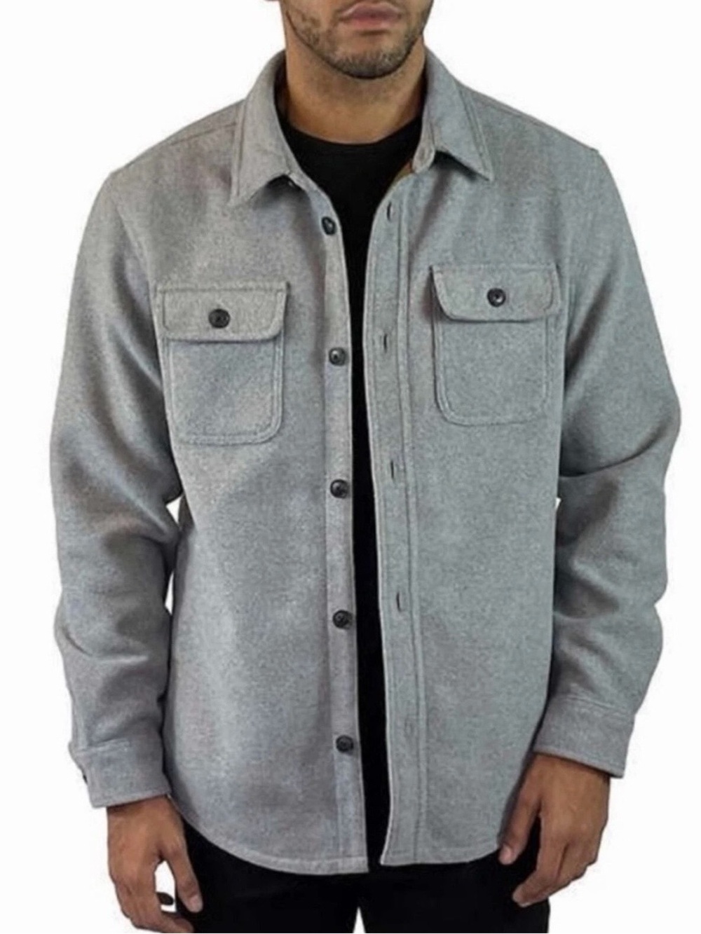 ⚡️Jachs New York Wool Blend Light Gray Button Front Shirt Jacket